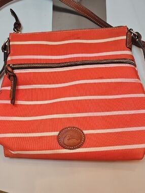 Dooney & Bourke Orange and White Striped Crossbody Purse